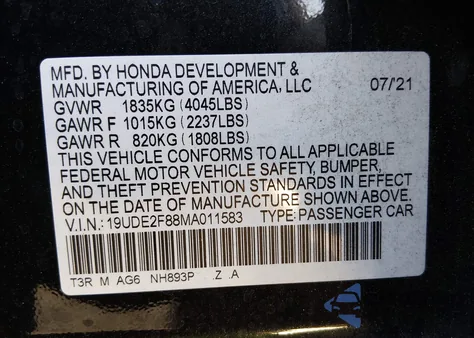 2021 Acura Ilx Premium A-Spec Packages/Technology A-Spec Packages из США, поврежденный, VIN 19UDE2F88MA011583